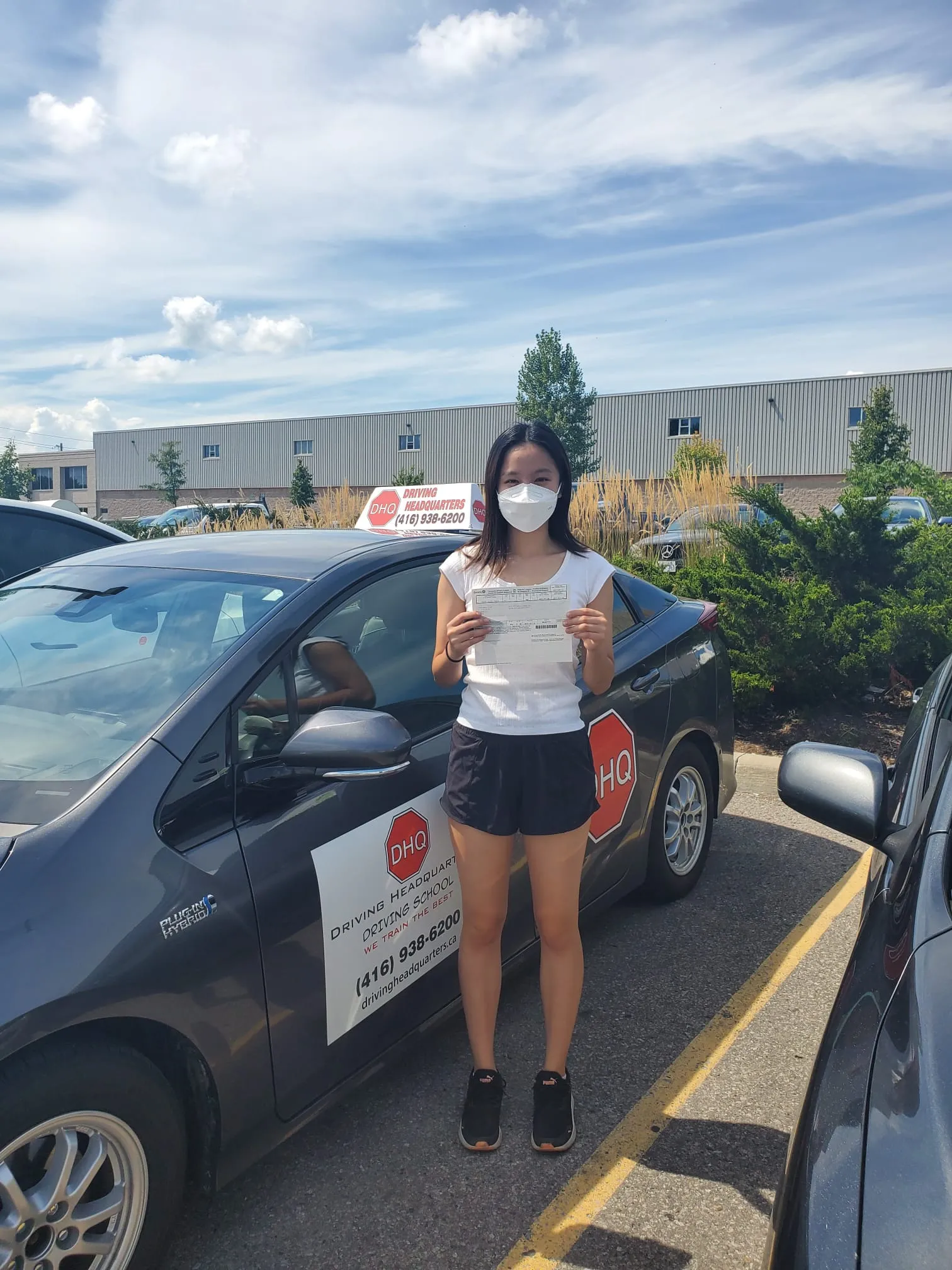 DHQ student showing road test results